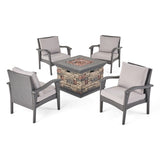 Kaula 5-piece Wicker Club Chair Fire Pit Set by Christopher Knight Home
