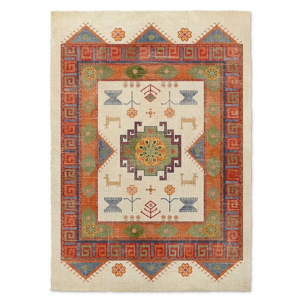Kavka Designs Oma Ivory/ Green/ Red Area Rug ( 3'X5' ) - 3' x 5'