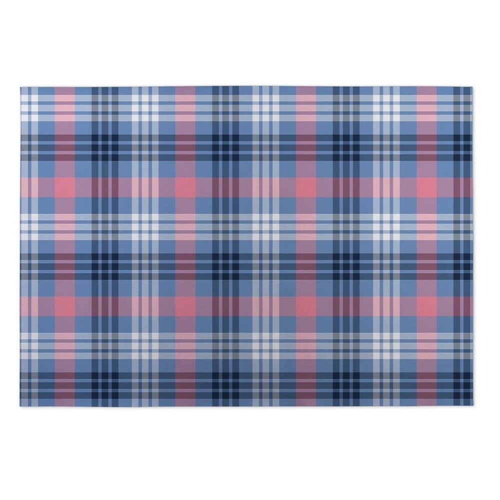 Kavka Designs Pink/Blue Plaid Indoor/Outdoor Floor Mat (8' X 10') - 8' x 10'