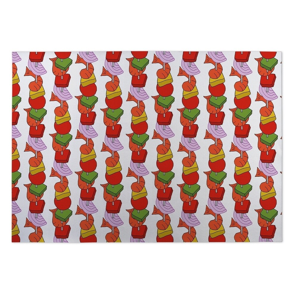Kavka Designs Pink/ Red/ Green Bbq Indoor/Outdoor Floor Mat ( 4' X 6' ) - 4' x 5'