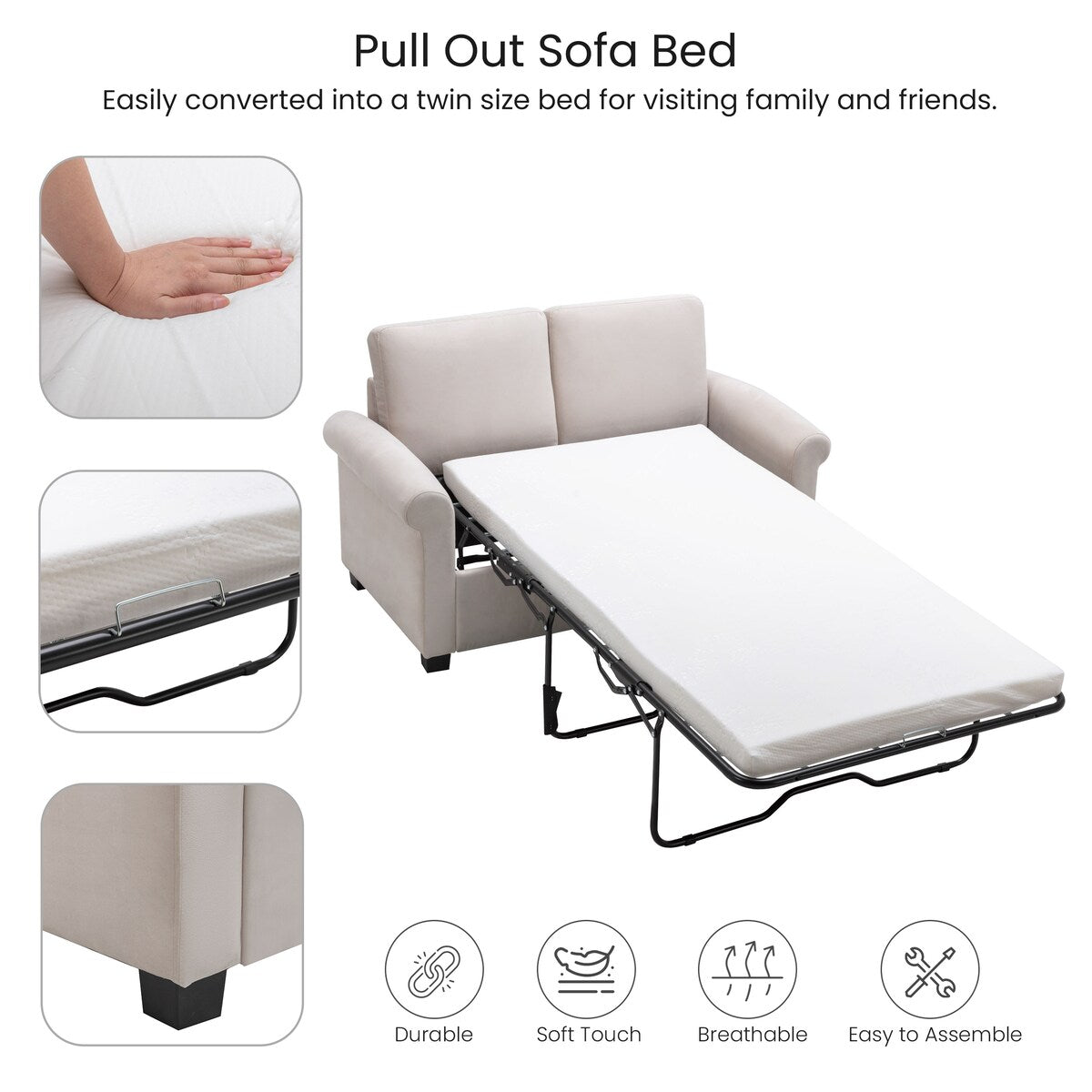 Kayden Sleeper Sofa with Twin Size Mattress Pad