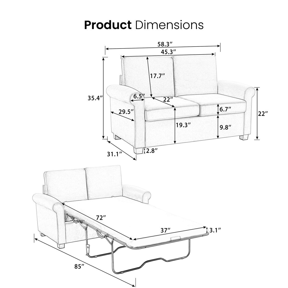 Kayden Sleeper Sofa with Twin Size Mattress Pad