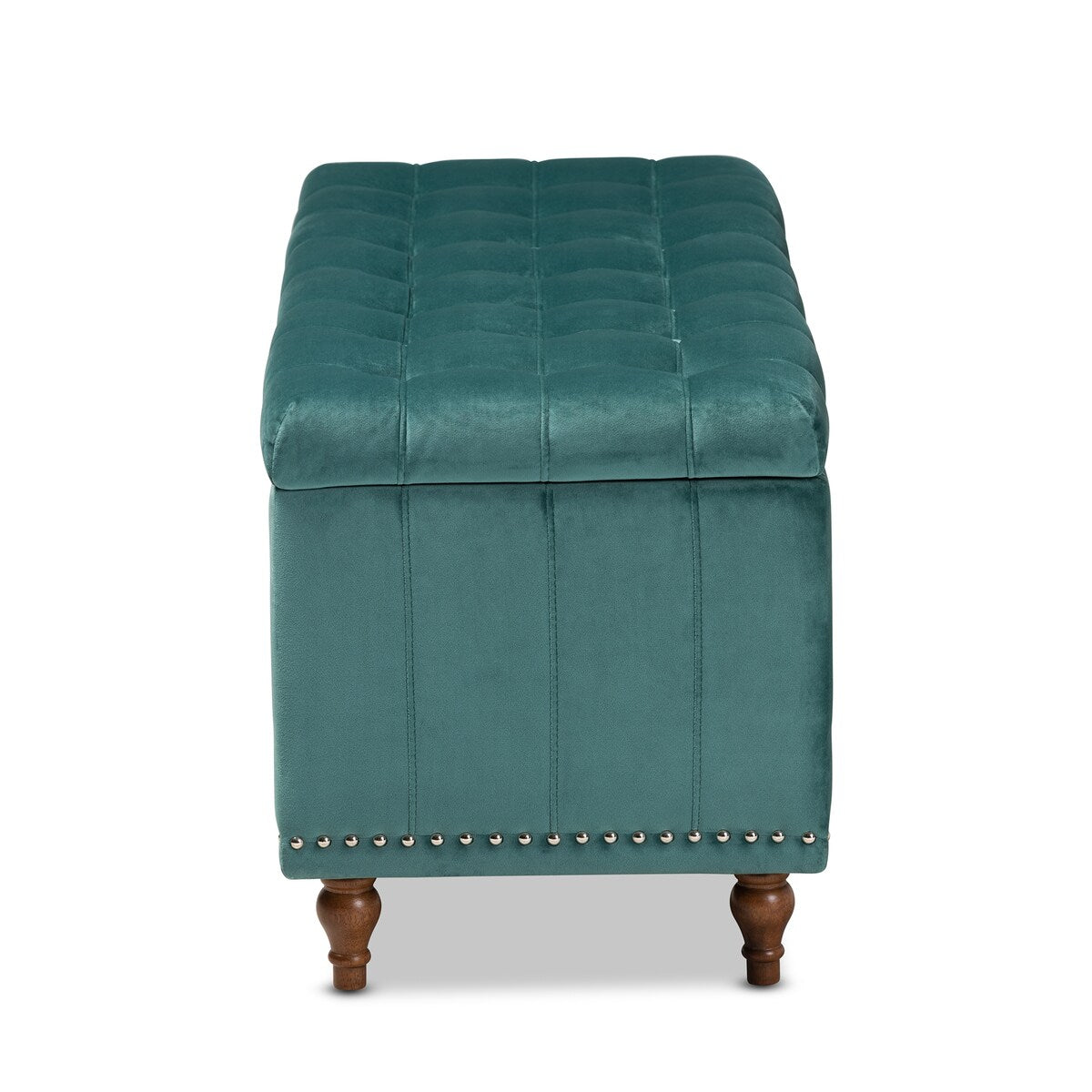 Kaylee Modern and Contemporary Teal Blue Velvet Fabric Upholstered Button-Tufted Storage Ottoman Bench