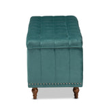 Kaylee Modern and Contemporary Teal Blue Velvet Fabric Upholstered Button-Tufted Storage Ottoman Bench