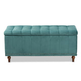 Kaylee Modern and Contemporary Teal Blue Velvet Fabric Upholstered Button-Tufted Storage Ottoman Bench