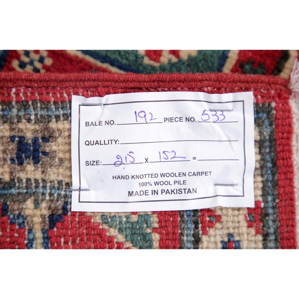Kazak Oriental Hand Knotted Traditional Wool Pakistani Area Rug - 7'1" x 5'0"