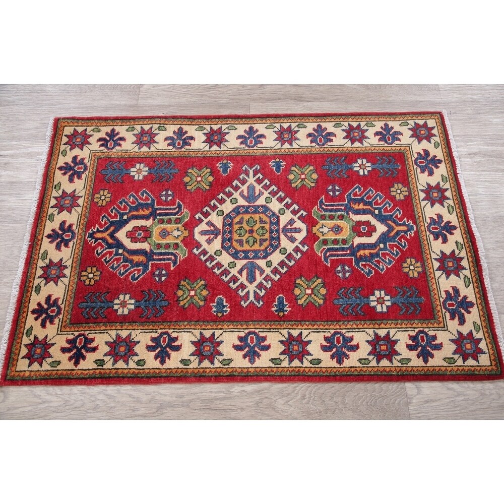 Kazak Oriental Hand Knotted Wool Pakistani Area Rug - 4'0" x 2'9"