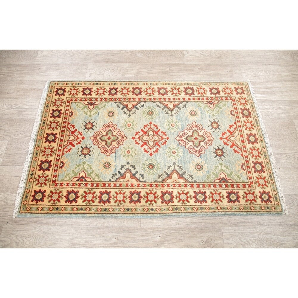 Kazak Oriental Hand Knotted Wool Pakistani Traditional Area Rug - 4'1" x 2'7"