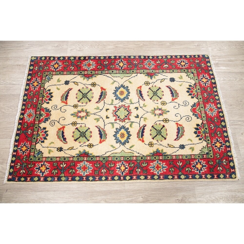 Kazak Oriental Hand Knotted Wool Pakistani Traditional Area Rug - 4'1" x 2'8"