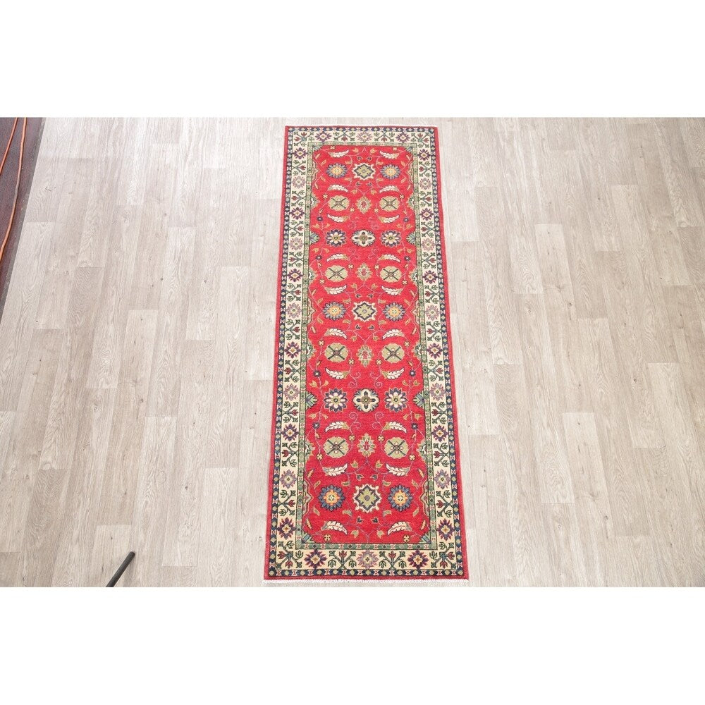 Kazak Oriental Hand Knotted Wool Pakistani Traditional Rug - 7'8" x 2'9" Runner