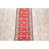 Kazak Oriental Hand Knotted Wool Pakistani Traditional Rug - 7'8" x 2'9" Runner