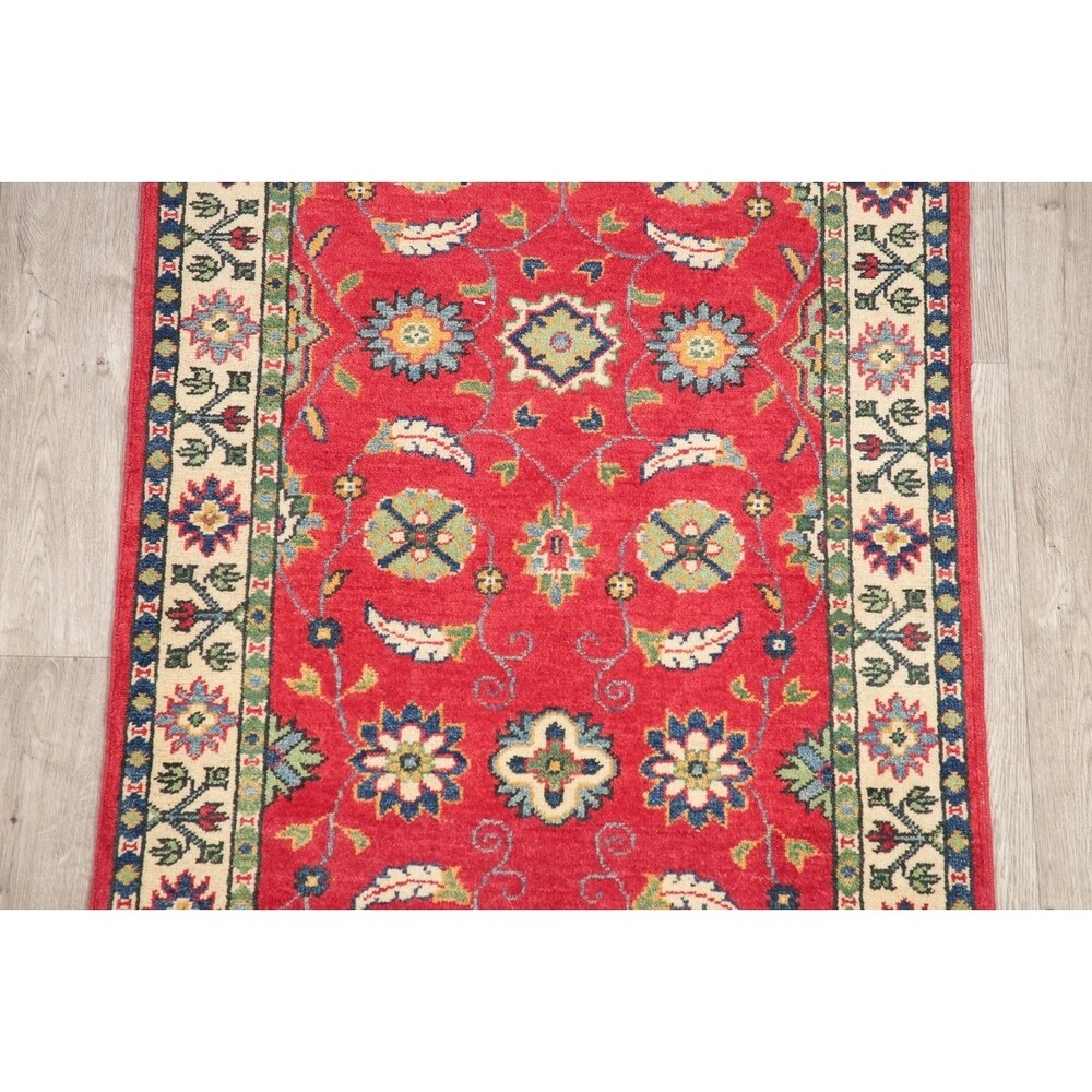 Kazak Oriental Hand Knotted Wool Pakistani Traditional Rug - 7'8" x 2'9" Runner