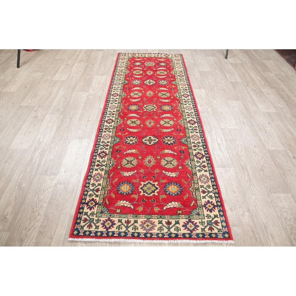 Kazak Oriental Hand Knotted Wool Pakistani Traditional Rug - 7'8" x 2'9" Runner