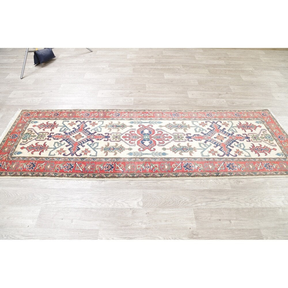 Kazak Oriental Hand Knotted Wool Pakistani Traditional Rug - 8'5" x 2'9" Runner