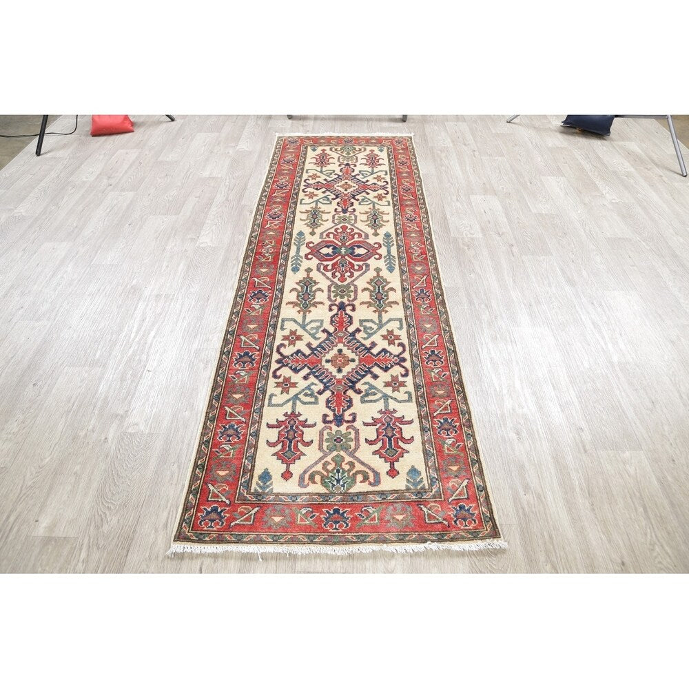 Kazak Oriental Hand Knotted Wool Pakistani Traditional Rug - 8'5" x 2'9" Runner