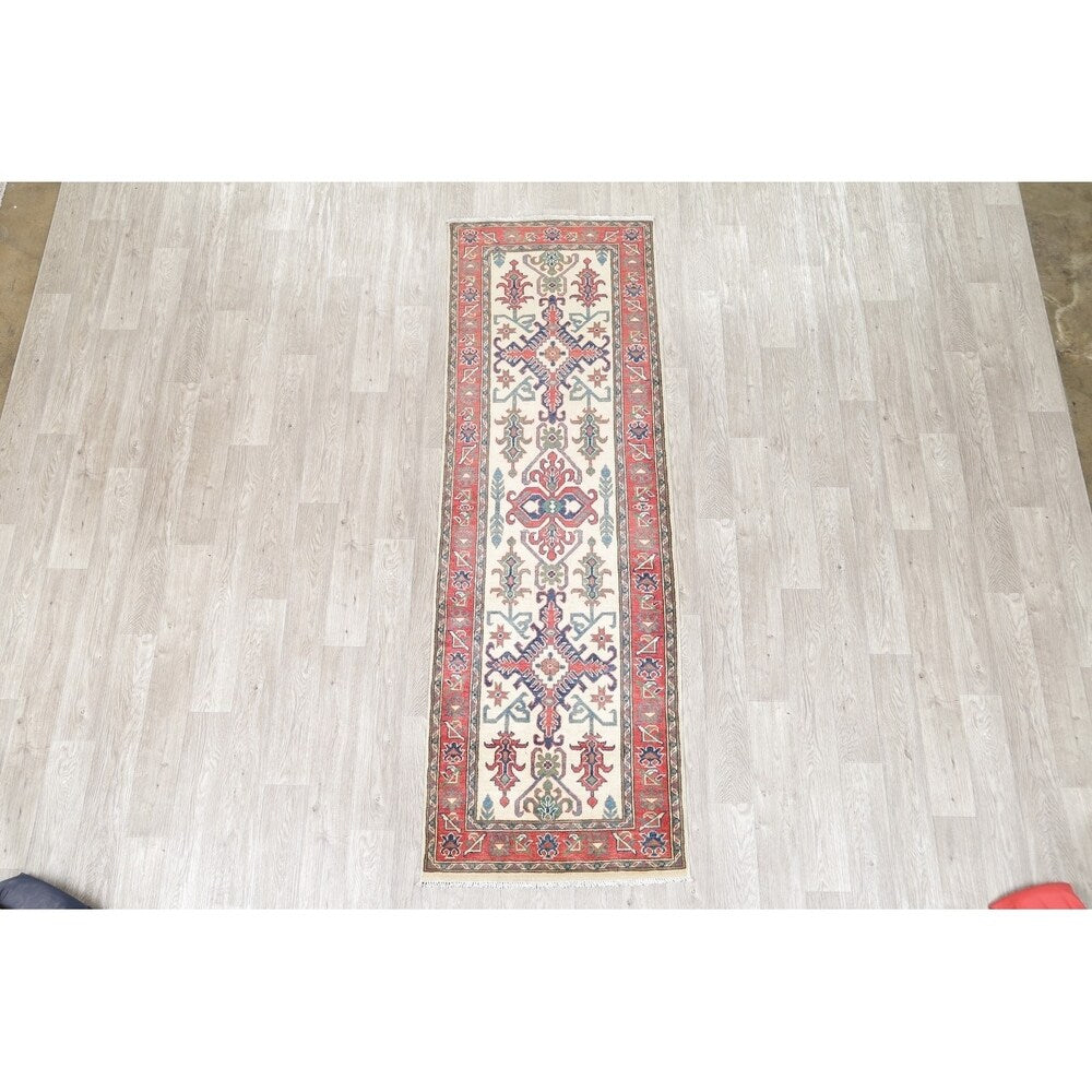 Kazak Oriental Hand Knotted Wool Pakistani Traditional Rug - 8'5" x 2'9" Runner