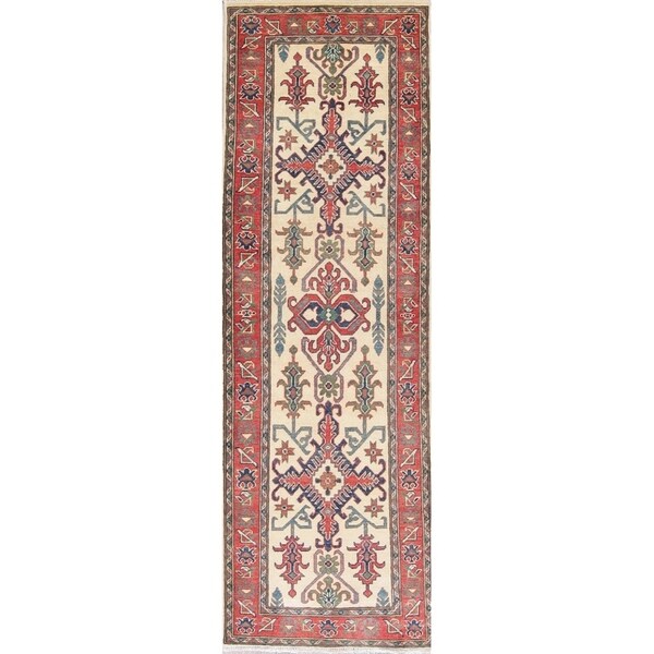Kazak Oriental Hand Knotted Wool Pakistani Traditional Rug - 8'5" x 2'9" Runner