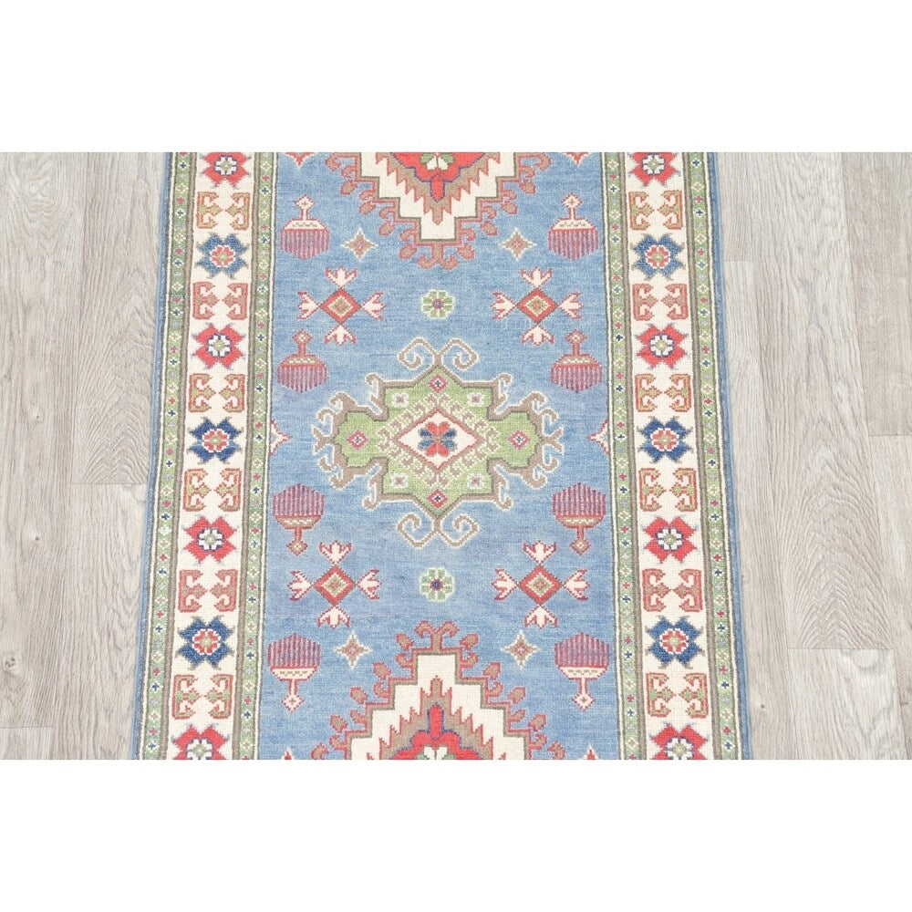 Kazak Oriental Hand Knotted Wool Pakistani Traditional Rug - 9'9" x 2'9" Runner