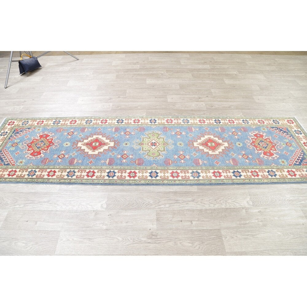 Kazak Oriental Hand Knotted Wool Pakistani Traditional Rug - 9'9" x 2'9" Runner