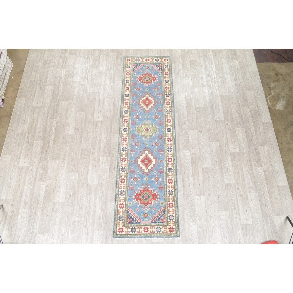 Kazak Oriental Hand Knotted Wool Pakistani Traditional Rug - 9'9" x 2'9" Runner