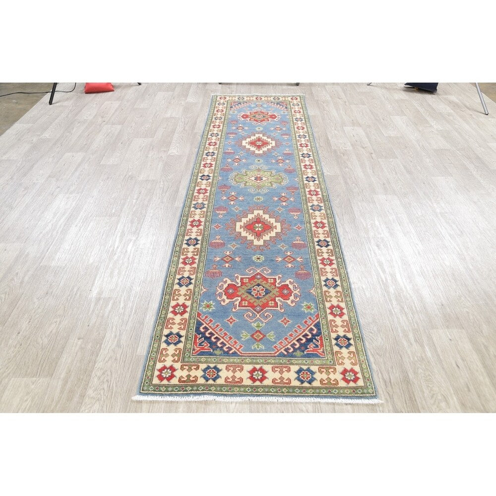 Kazak Oriental Hand Knotted Wool Pakistani Traditional Rug - 9'9" x 2'9" Runner