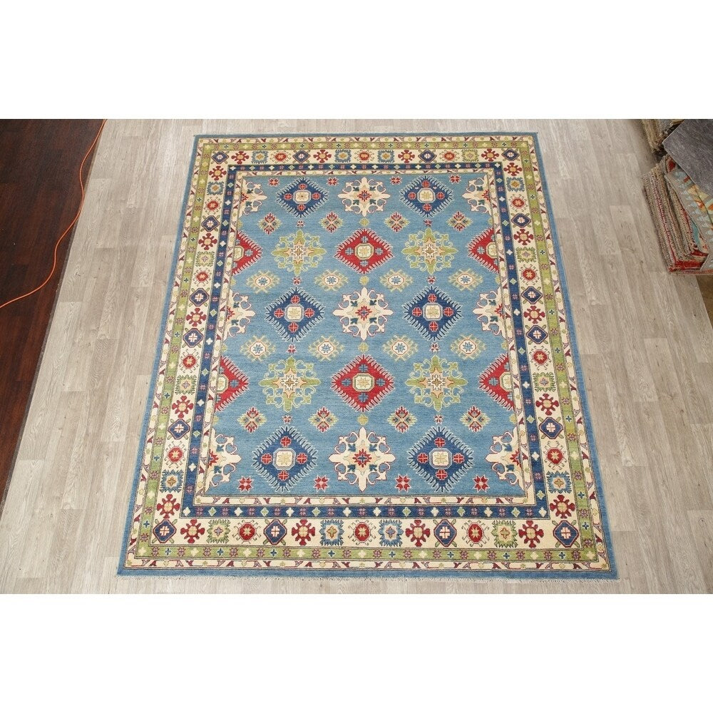 Kazak Oriental Hand-Knotted Wool Traditional Pakistani Area Rug - 9'9" x 8'3"