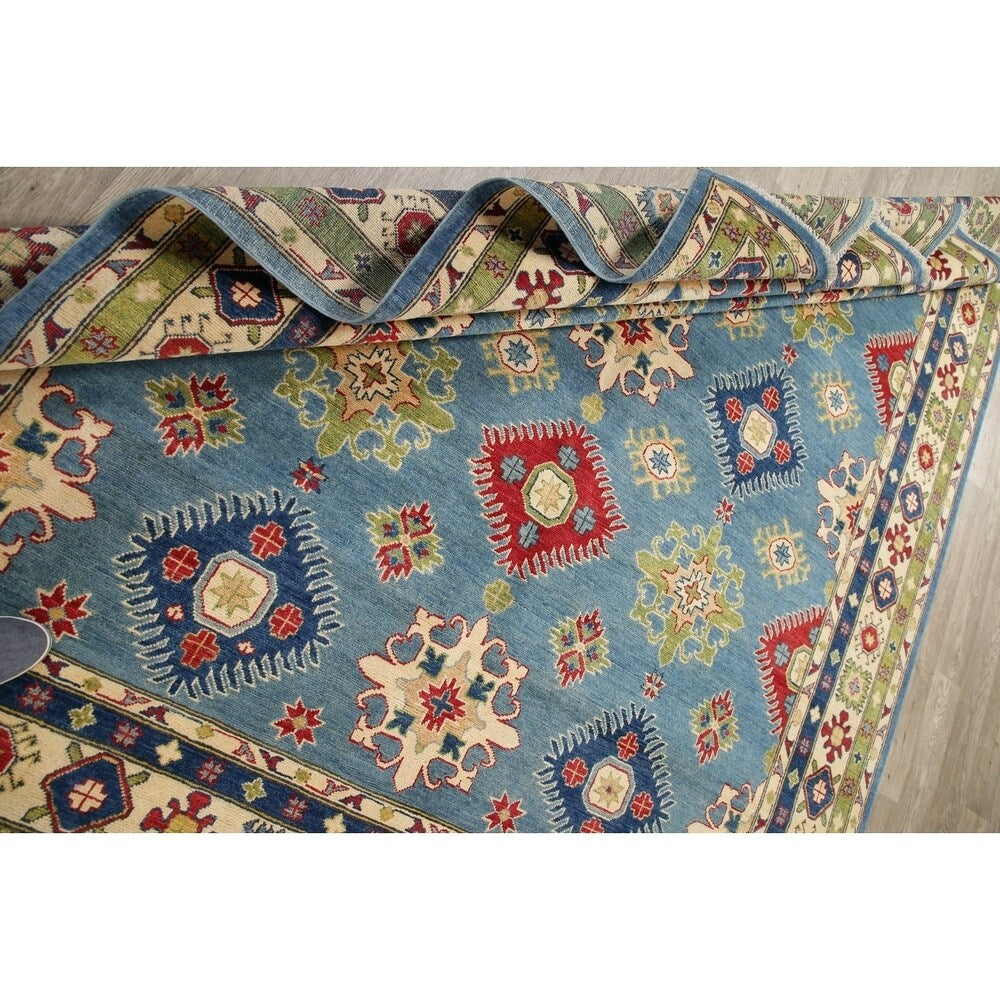 Kazak Oriental Hand-Knotted Wool Traditional Pakistani Area Rug - 9'9" x 8'3"