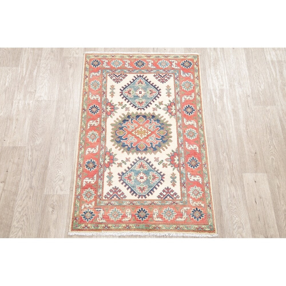 Kazak Oriental Hand Knotted Wool Traditional Pakistani Casual Area Rug - 4'1" x 2'8"