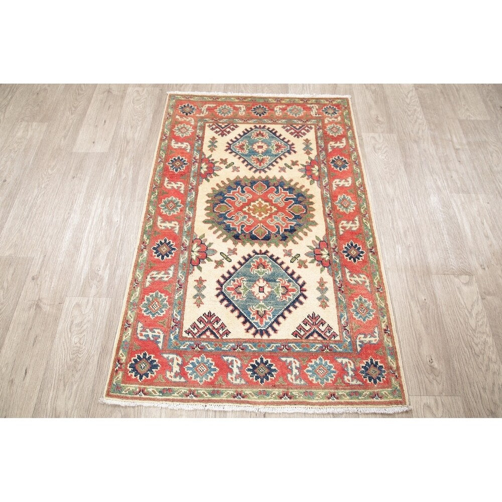 Kazak Oriental Hand Knotted Wool Traditional Pakistani Casual Area Rug - 4'1" x 2'8"
