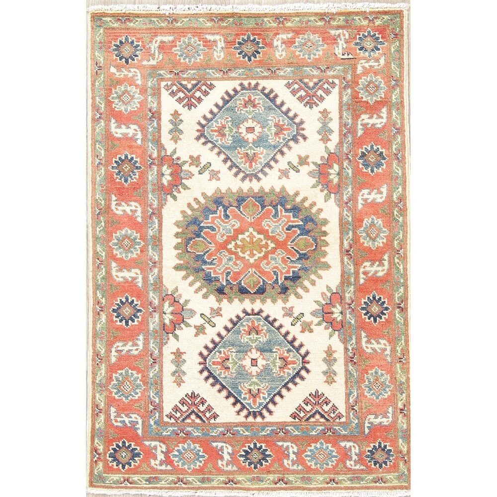 Kazak Oriental Hand Knotted Wool Traditional Pakistani Casual Area Rug - 4'1" x 2'8"
