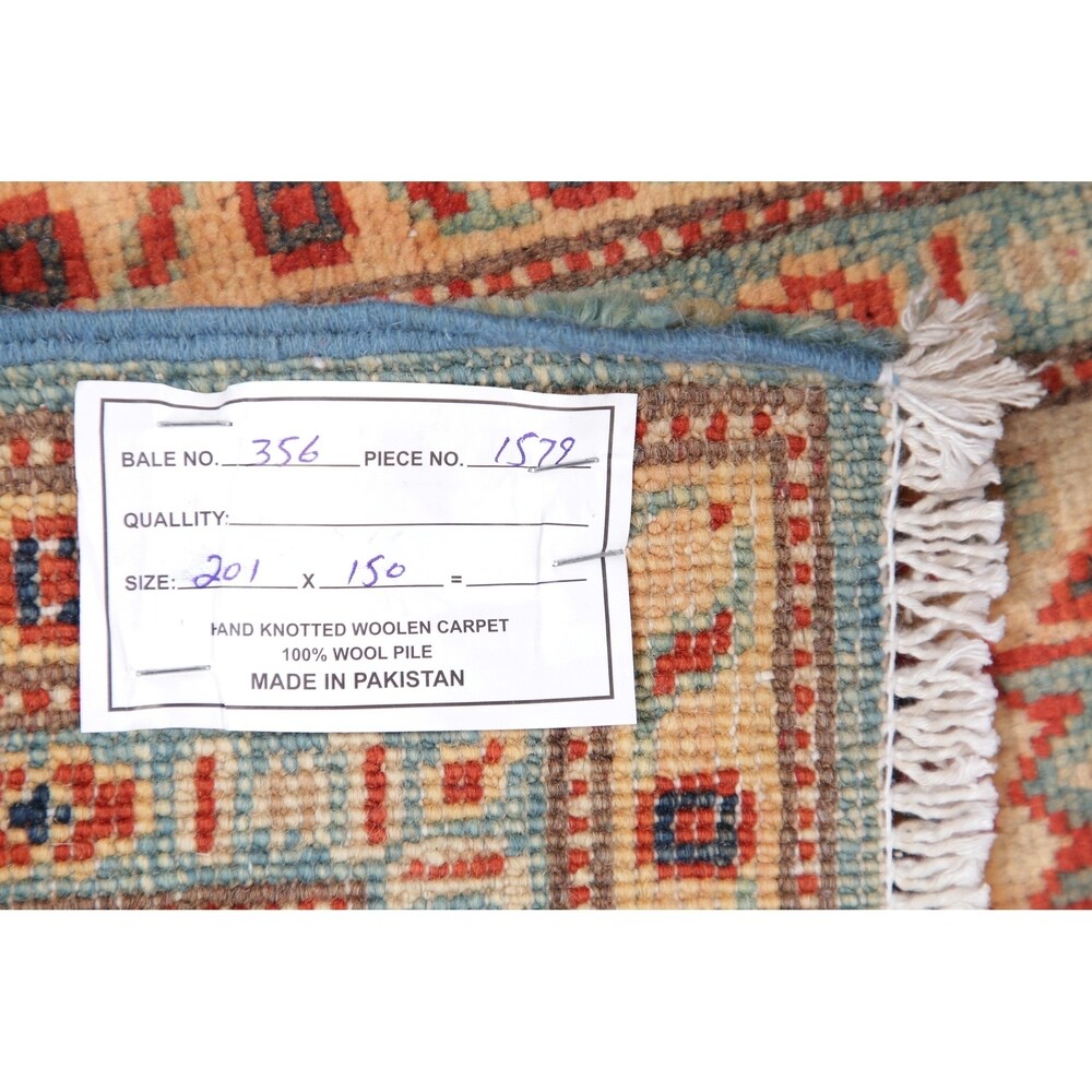 Kazak Oriental Pakistani Hand-Knotted Wool Traditional Area Rug - 6'8" x 5'0"