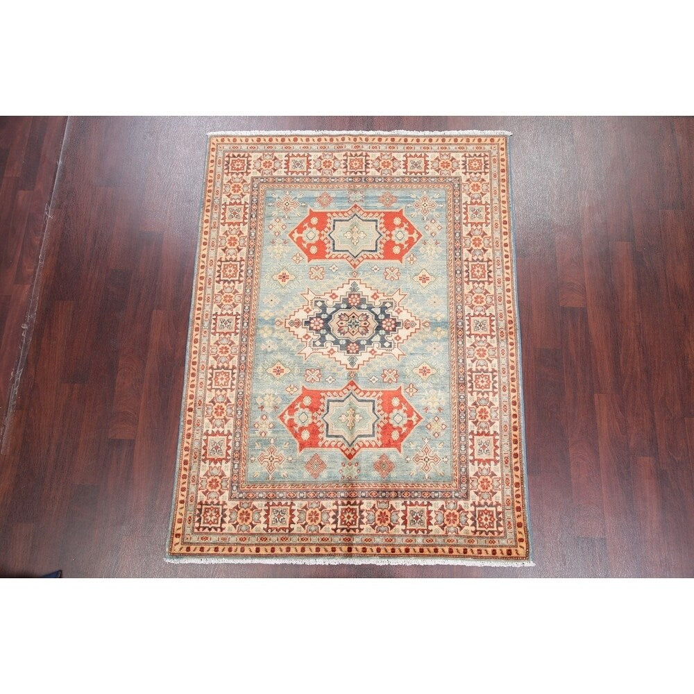 Kazak Oriental Pakistani Hand-Knotted Wool Traditional Area Rug - 6'8" x 5'0"
