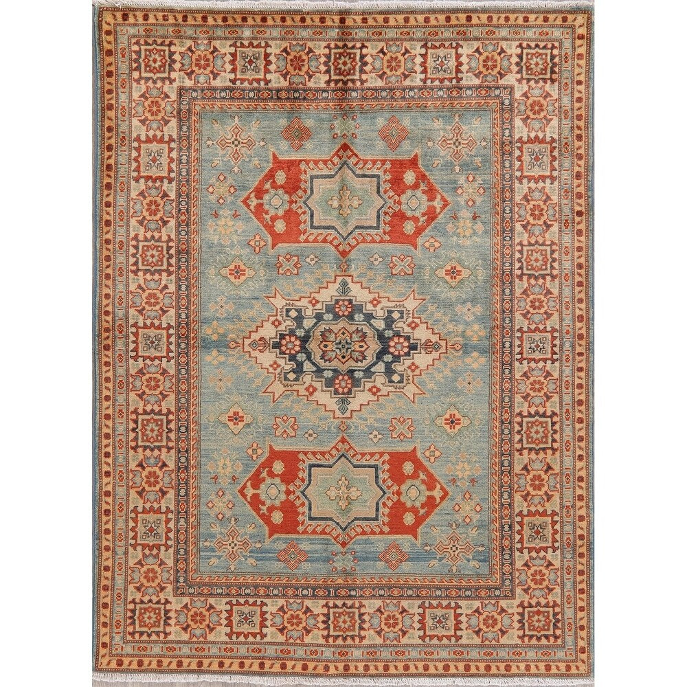 Kazak Oriental Pakistani Hand-Knotted Wool Traditional Area Rug - 6'8" x 5'0"