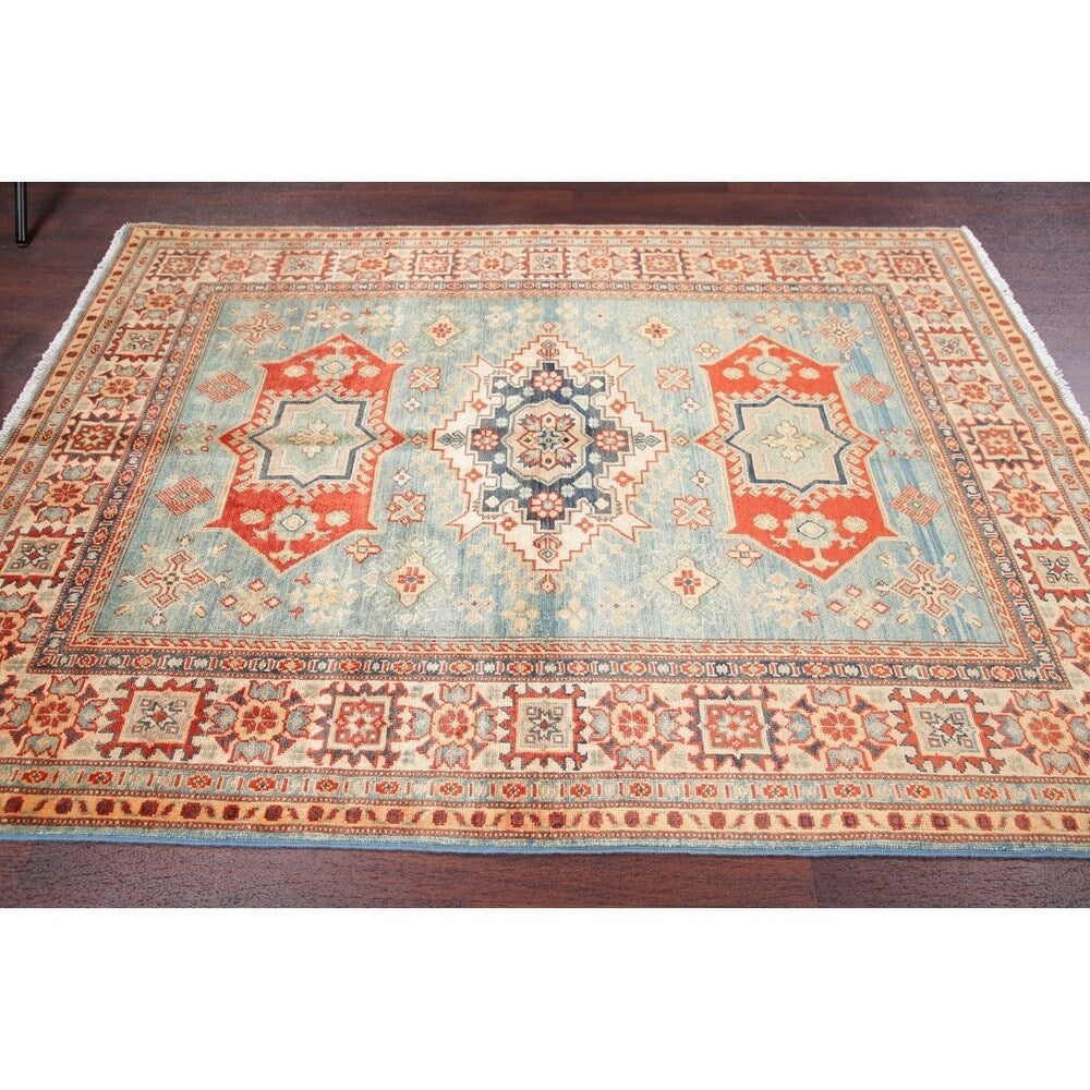 Kazak Oriental Pakistani Hand-Knotted Wool Traditional Area Rug - 6'8" x 5'0"