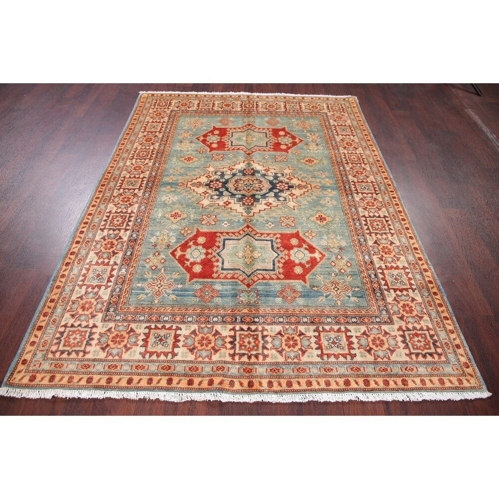 Kazak Oriental Pakistani Hand-Knotted Wool Traditional Area Rug - 6'8" x 5'0"