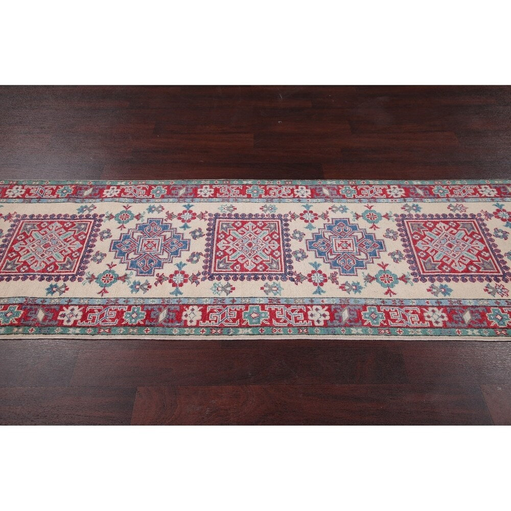 Kazak Oriental Traditional Hand Knotted Wool Pakistani Rug - 9'9" x 2'9" Runner