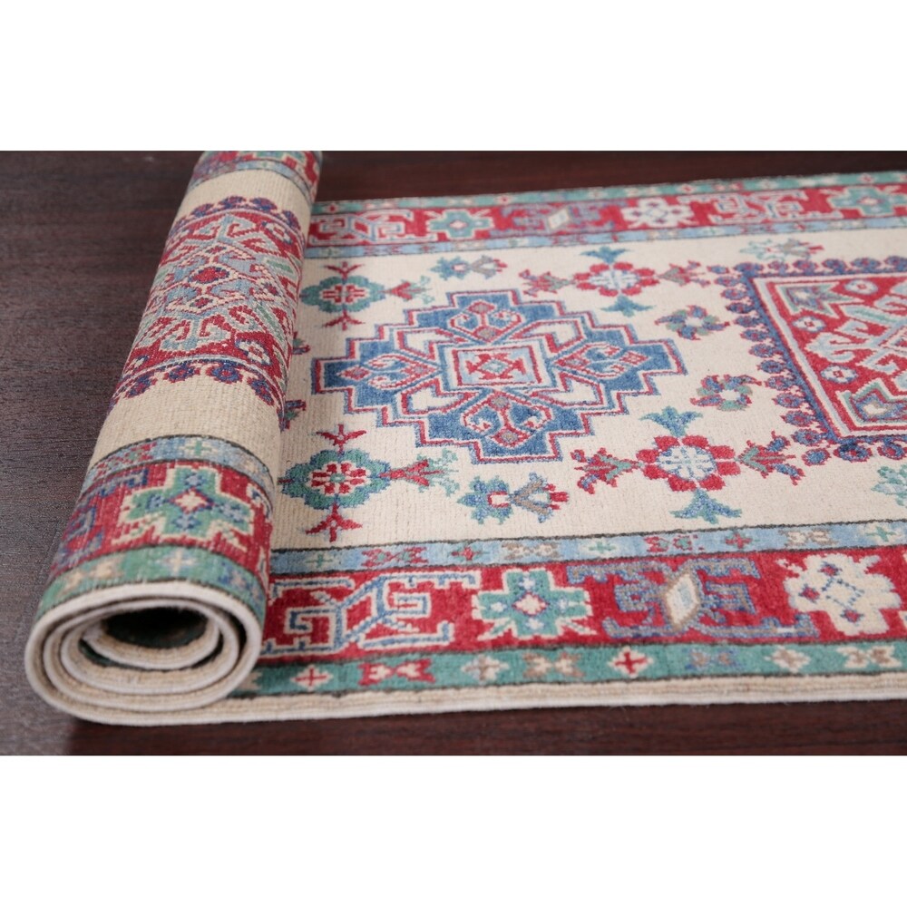 Kazak Oriental Traditional Hand Knotted Wool Pakistani Rug - 9'9" x 2'9" Runner