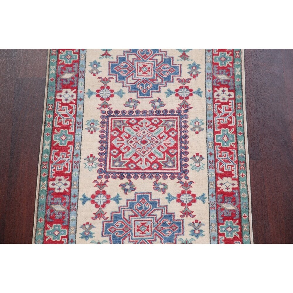 Kazak Oriental Traditional Hand Knotted Wool Pakistani Rug - 9'9" x 2'9" Runner