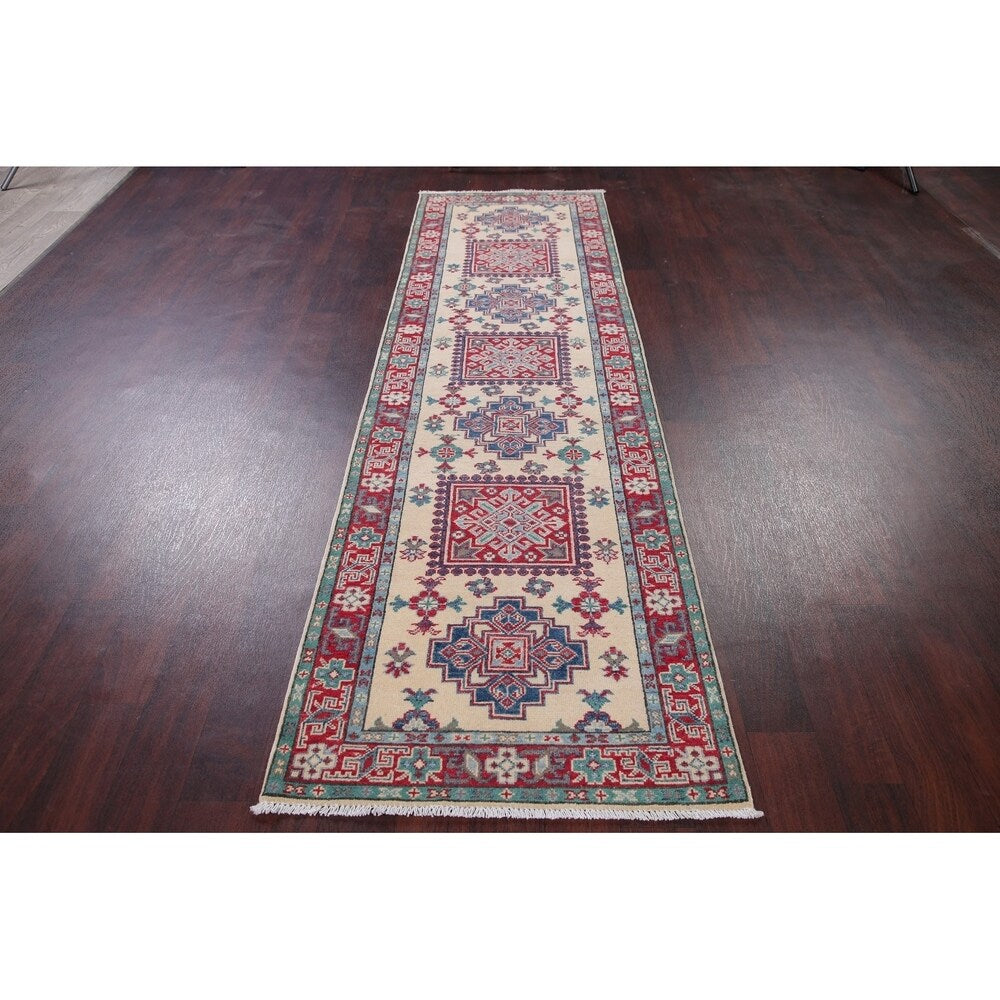 Kazak Oriental Traditional Hand Knotted Wool Pakistani Rug - 9'9" x 2'9" Runner