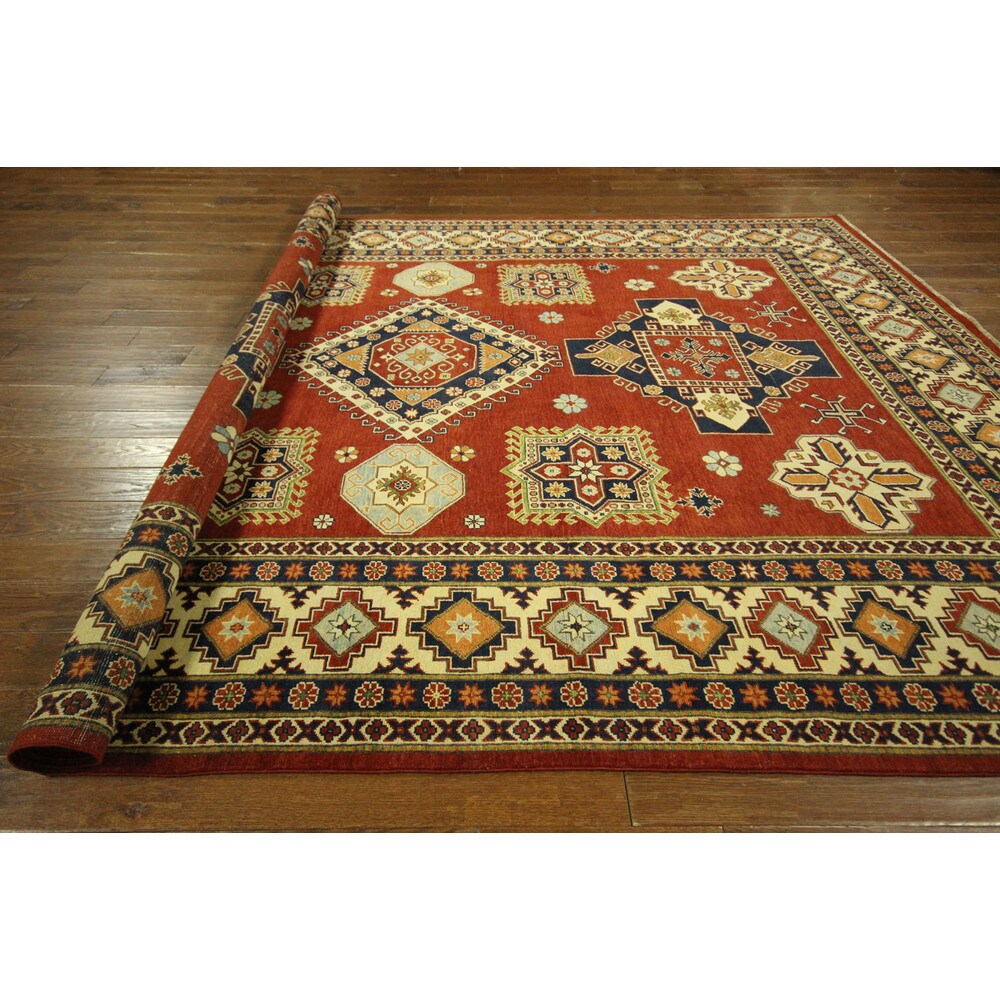 Kazak Tribal Design Red Oriental Hand-knotted Wool Area Rug (4' x 7')