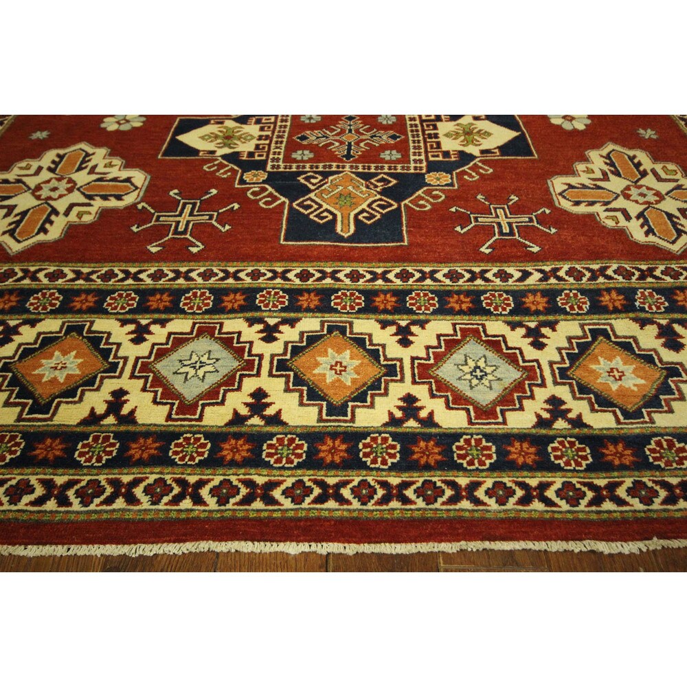 Kazak Tribal Design Red Oriental Hand-knotted Wool Area Rug (4' x 7')