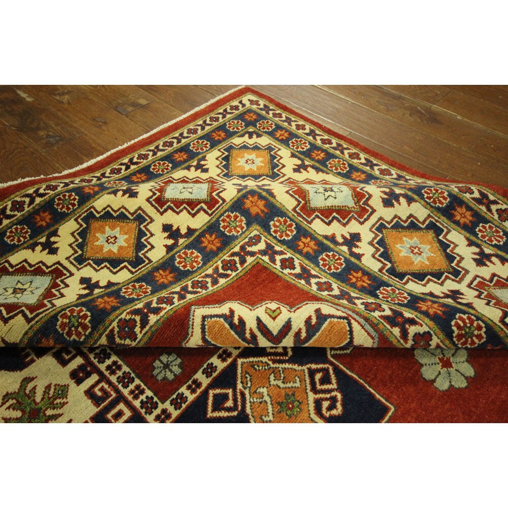 Kazak Tribal Design Red Oriental Hand-knotted Wool Area Rug (4' x 7')