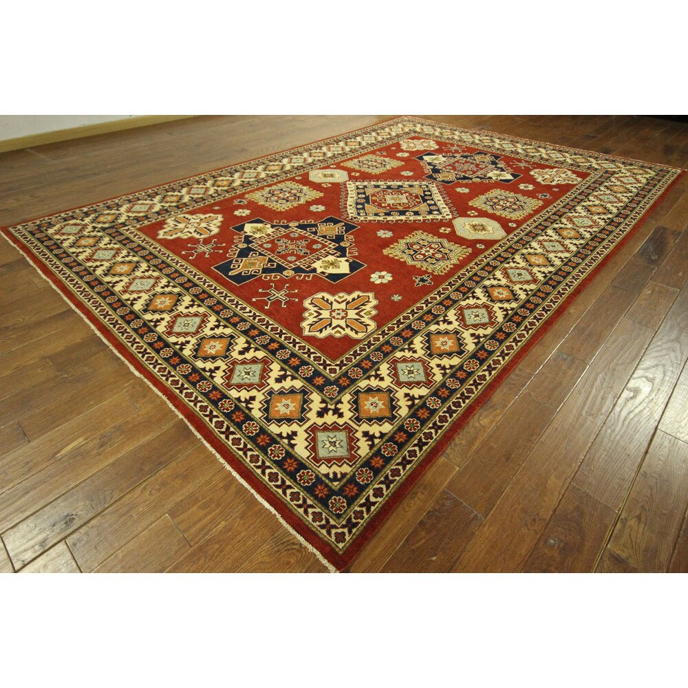 Kazak Tribal Design Red Oriental Hand-knotted Wool Area Rug (4' x 7')