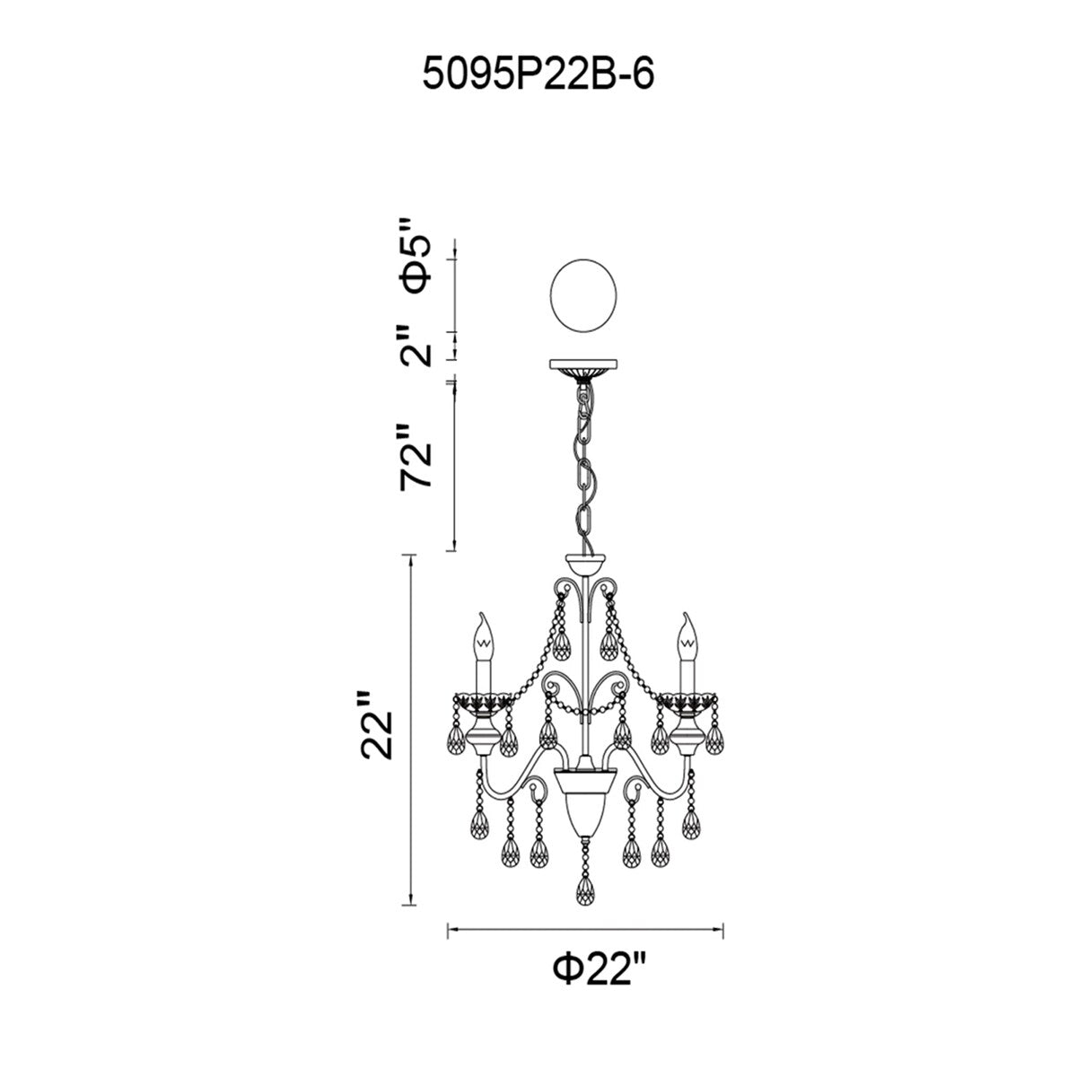Keen 6 Light Up Chandelier With Black Finish