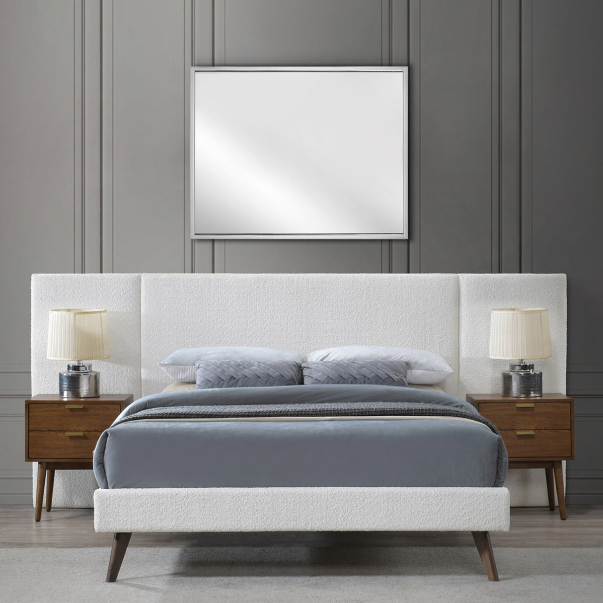 Kendall Boucle Extended Headboard Upholstered, Queen Platform Bed