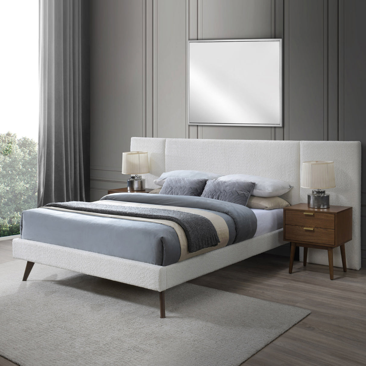 Kendall Boucle Extended Headboard Upholstered, Queen Platform Bed