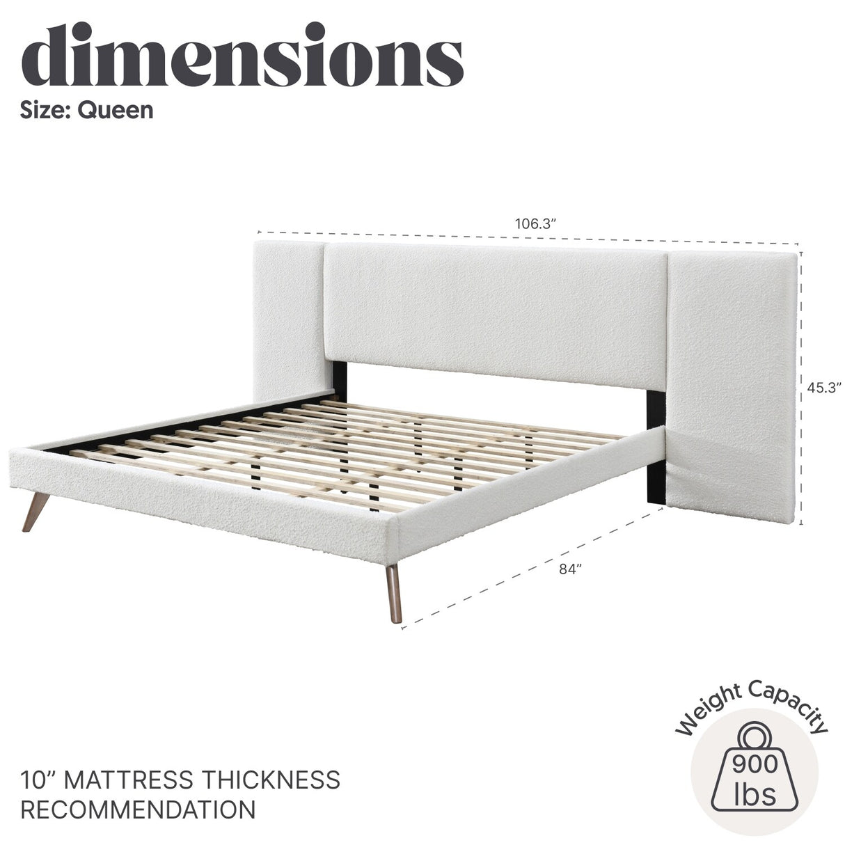 Kendall Boucle Extended Headboard Upholstered, Queen Platform Bed