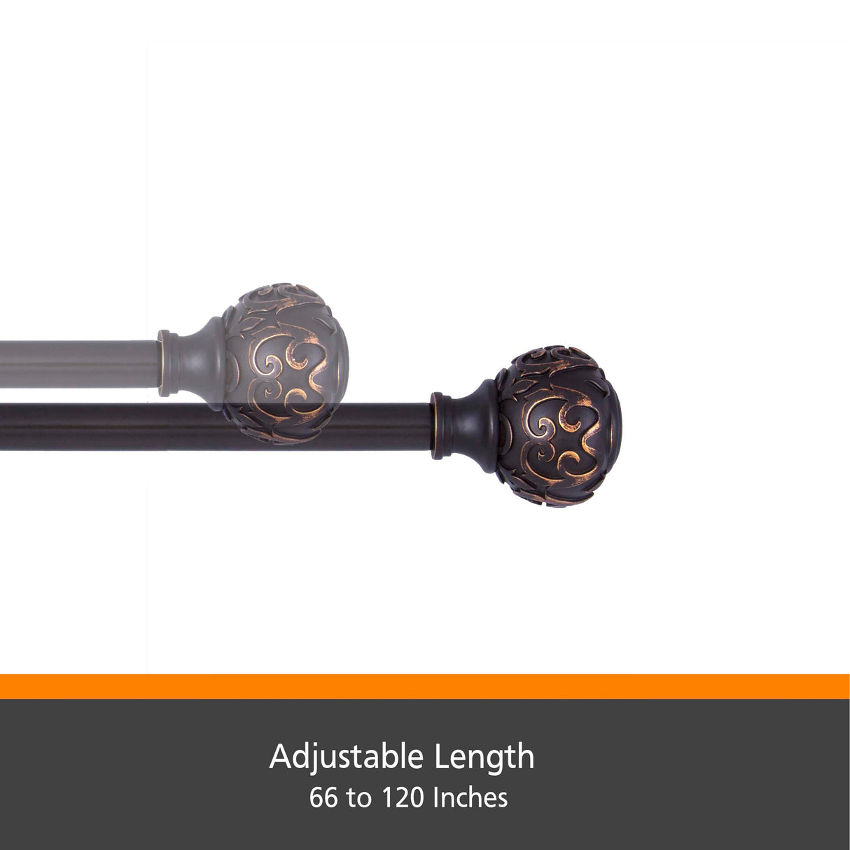 Kenney® Fast Fit™ Carey 5/8" Easy Install Decorative Window Curtain Rod, 36-66", Oil Rubbed Bronze