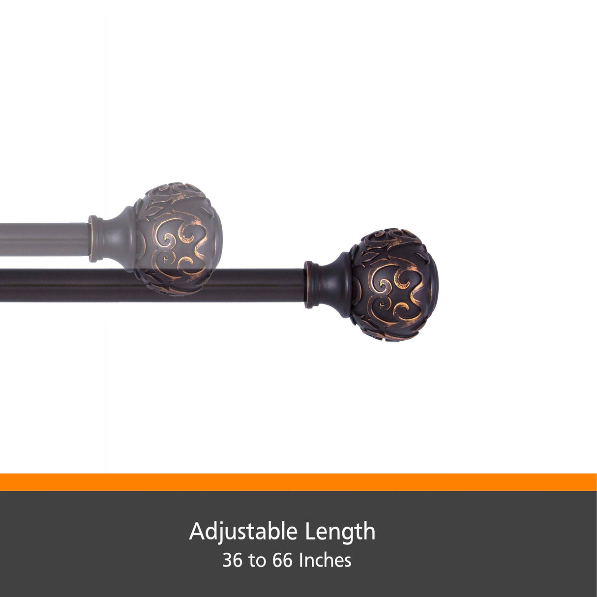 Kenney® Fast Fit™ Carey 5/8" Easy Install Decorative Window Curtain Rod, 36-66", Oil Rubbed Bronze