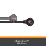 Kenney® Fast Fit™ Carey 5/8" Easy Install Decorative Window Curtain Rod, 36-66", Oil Rubbed Bronze